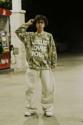 Jesus Loves You Camo Vintage Sweatshirt – Puff Print | Oversized Christian Streetwear in Saudi Arabia