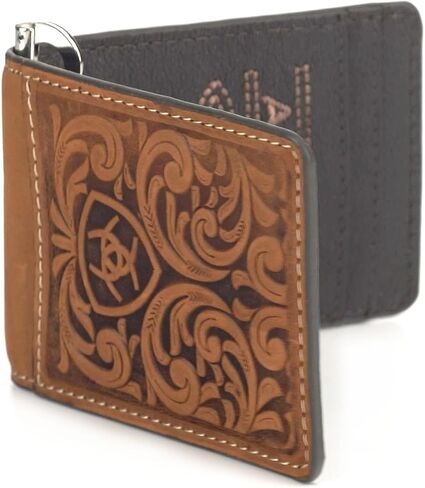 محفظة ARIAT Bifold Money Clip منقوشة، بني متوسط in Saudi Arabia