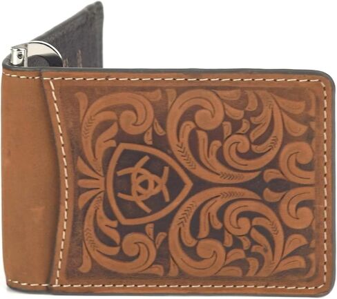 محفظة ARIAT Bifold Money Clip منقوشة، بني متوسط in Saudi Arabia