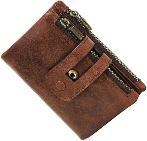 Men's Fashion Double Zippered Rfid Wallet Capacity Credit Card Holder Genuine Leather Clutch Purse in Kuwait