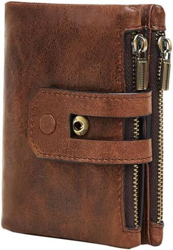Men's Fashion Double Zippered Rfid Wallet Capacity Credit Card Holder Genuine Leather Clutch Purse in Kuwait