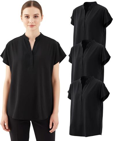 3 Pack Women's Scrub Healthcare Top, L Medical Soft Stretch Tops with Pockets, Breathable Healthcare Tee Shirt Style Uniforms, Black in Saudi Arabia