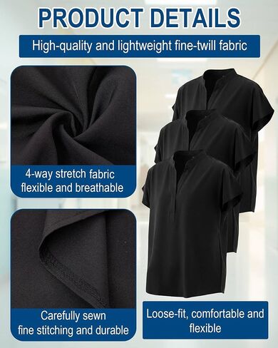 3 Pack Women's Scrub Healthcare Top, L Medical Soft Stretch Tops with Pockets, Breathable Healthcare Tee Shirt Style Uniforms, Black in Saudi Arabia