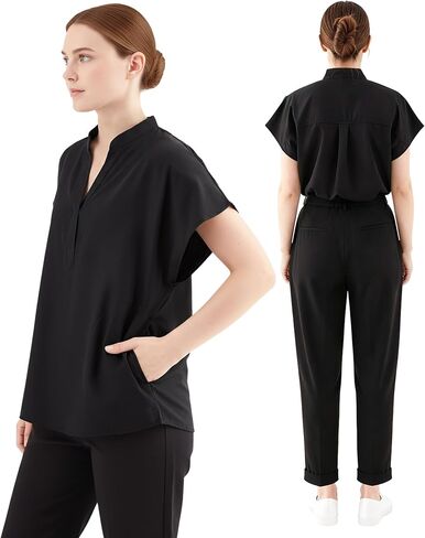 3 Pack Women's Scrub Healthcare Top, L Medical Soft Stretch Tops with Pockets, Breathable Healthcare Tee Shirt Style Uniforms, Black in Saudi Arabia