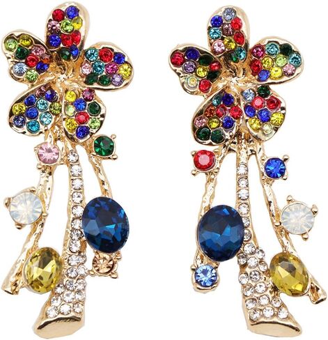 Crystal Flower Jewelry Set for Bride Colorful Statement Necklace & Earrings, Vintage Bridal Accessories for Weddings, Evening Parties Ball Gown, and Formal Event Outfits in Saudi Arabia