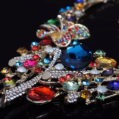 Crystal Flower Jewelry Set for Bride Colorful Statement Necklace & Earrings, Vintage Bridal Accessories for Weddings, Evening Parties Ball Gown, and Formal Event Outfits in Saudi Arabia