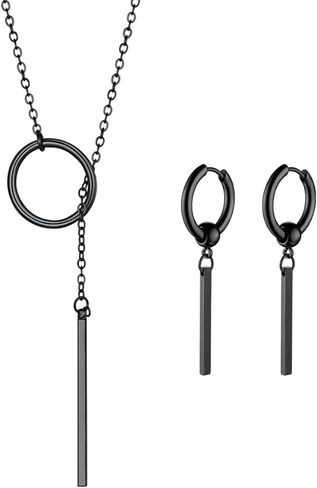 FOCALOOK Necklaces Earrings Jewelry Set, Black Vertical Bar Pendant Necklace and Bar Dangle Earrings in Kuwait