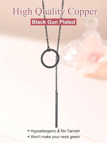 FOCALOOK Necklaces Earrings Jewelry Set, Black Vertical Bar Pendant Necklace and Bar Dangle Earrings in Kuwait