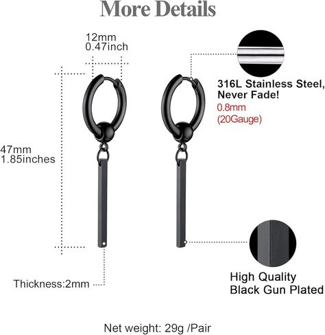 FOCALOOK Necklaces Earrings Jewelry Set, Black Vertical Bar Pendant Necklace and Bar Dangle Earrings in Kuwait