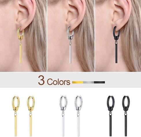 FOCALOOK Necklaces Earrings Jewelry Set, Black Vertical Bar Pendant Necklace and Bar Dangle Earrings in Kuwait