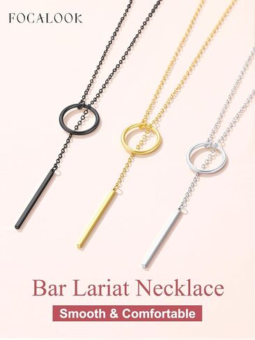 FOCALOOK Necklaces Earrings Jewelry Set, Black Vertical Bar Pendant Necklace and Bar Dangle Earrings in Kuwait