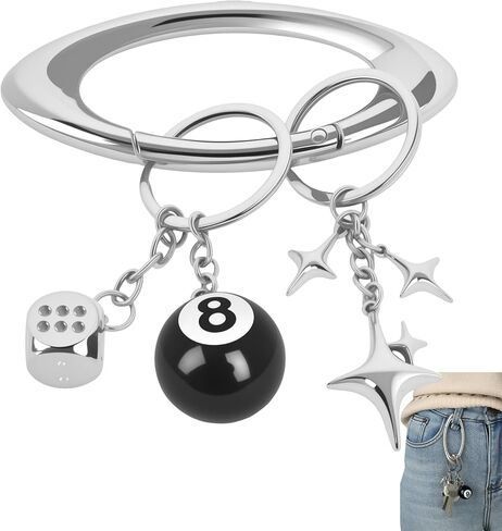 Large Star Carabiner Keychain 8 Ball Dice Charm Keychain Y2K Aesthetic Key Ring Cool Extra-Large Shiny Chrome in Saudi Arabia