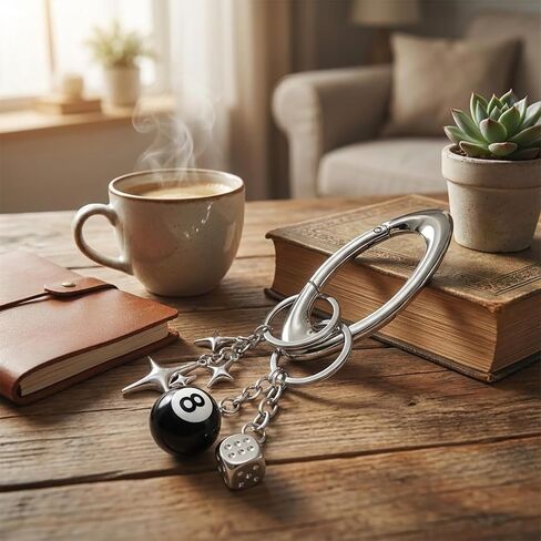 Large Star Carabiner Keychain 8 Ball Dice Charm Keychain Y2K Aesthetic Key Ring Cool Extra-Large Shiny Chrome in Saudi Arabia