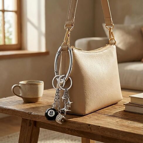 Large Star Carabiner Keychain 8 Ball Dice Charm Keychain Y2K Aesthetic Key Ring Cool Extra-Large Shiny Chrome in Saudi Arabia