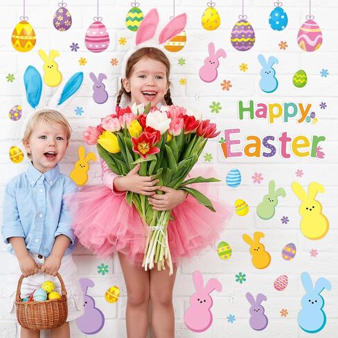 ملصقات حائط عيد الفصح السعيد، ملصقات جدارية على شكل بيضة أرنب أرنب ديزي، ملصقات جدارية للغرفة لحفلات الربيع، ديكور الحضانة المنزلية، 7.9 × 11.8 بوصة، 9 ورقات in Kuwait