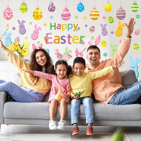 ملصقات حائط عيد الفصح السعيد، ملصقات جدارية على شكل بيضة أرنب أرنب ديزي، ملصقات جدارية للغرفة لحفلات الربيع، ديكور الحضانة المنزلية، 7.9 × 11.8 بوصة، 9 ورقات in Kuwait