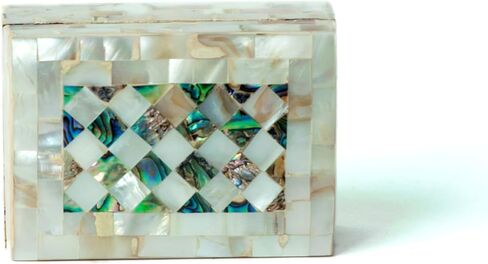 Egyptian Wooden Jewelry Box with Mother of Pearl Inlaid - White Rectangle Unique Gift Container - Arabesque Pattern Design - Velvet Lined - Made in Egypt in Saudi Arabia