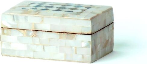 Egyptian Wooden Jewelry Box with Mother of Pearl Inlaid - White Rectangle Unique Gift Container - Arabesque Pattern Design - Velvet Lined - Made in Egypt in Saudi Arabia