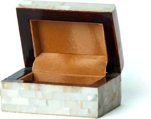 Egyptian Wooden Jewelry Box with Mother of Pearl Inlaid - White Rectangle Unique Gift Container - Arabesque Pattern Design - Velvet Lined - Made in Egypt in Saudi Arabia