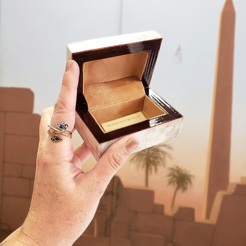 Egyptian Wooden Jewelry Box with Mother of Pearl Inlaid - White Rectangle Unique Gift Container - Arabesque Pattern Design - Velvet Lined - Made in Egypt in Saudi Arabia