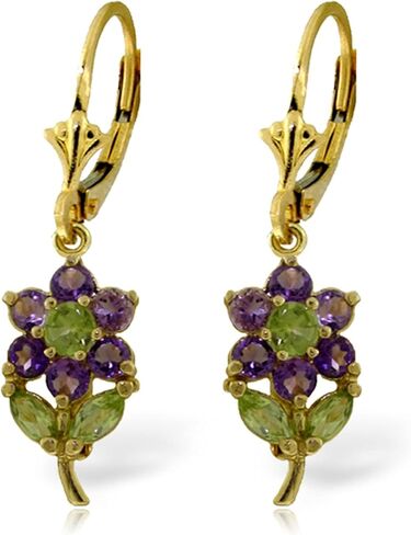 Galaxy Gold GG 14K Solid Gold Flower Earrings Amethysts Peridots in Saudi Arabia