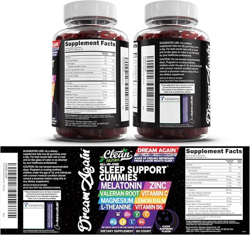 نظيفة نوترا الميلاتونين gummies 10mg | سائقة من الجذر Valerian L-theanine فيتامين B6 C بلم البلسم Magnesium Hibiscus بيتا كاروتين الزعفران والبابونج الدعم مكملات التوت. in Kuwait