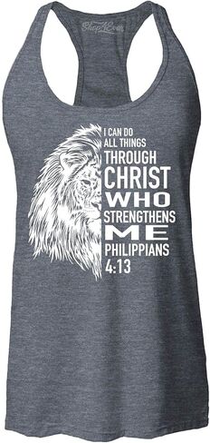 shop4ever® Philippians 4:13 Lion Verse I Can Do All Things Through Christ Women's Racerback Tank Top Slim Fit in Saudi Arabia