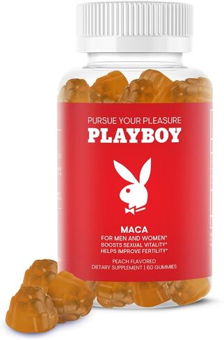 Playboy - Ashwagandha + Relax Gummies (60 Count - Strawberry Flavored) Calmness and Intimacy Wellness for Him and Her - 100% Natural, Vegan Non GMO Ashwagandha Gummies with Lemon Balm & Panax Ginseng in Kuwait