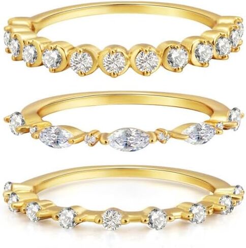 CAITLYNMINIMALIST 18K Gold Sterling Silver Stacking Crystal Ring Set for Women Gift for Her in Saudi Arabia