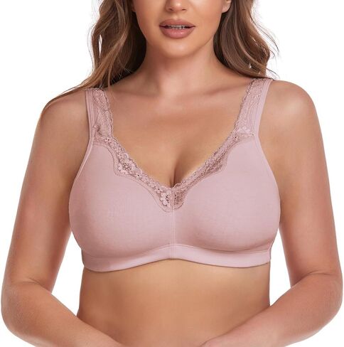 Women's Wireless Plus Size Lace Bra Full Coverage Unlined Cotton Minimizer Bra in Saudi Arabia