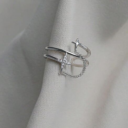 Adjustable Cross Ring for Women, Minimalist Open Band with Sparkling Crystals, Dainty Stackable Faith Jewelry in Saudi Arabia
