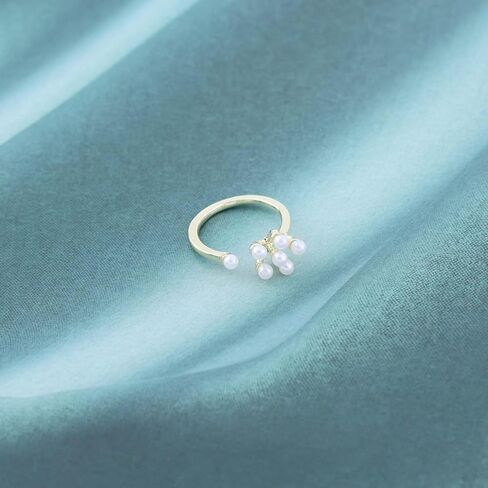 Bohemian Pearl Cluster Open Ring Gold Pearl Wrap Ring Adjustable Pearl Bead Open Ring Pearl Bead Finger Rings Stacking Pearl Cuff Ring Jewelry for Women in Saudi Arabia