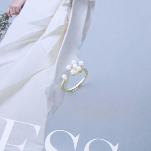 Bohemian Pearl Cluster Open Ring Gold Pearl Wrap Ring Adjustable Pearl Bead Open Ring Pearl Bead Finger Rings Stacking Pearl Cuff Ring Jewelry for Women in Saudi Arabia