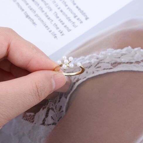 Bohemian Pearl Cluster Open Ring Gold Pearl Wrap Ring Adjustable Pearl Bead Open Ring Pearl Bead Finger Rings Stacking Pearl Cuff Ring Jewelry for Women in Saudi Arabia