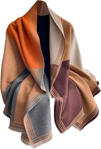 GORGLITTER Women's Chunky Winter Warm Scarf Colorful Fringe Thick Warm Soft Scarves in Kuwait