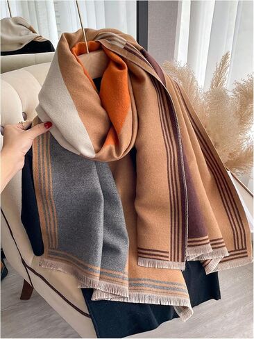 GORGLITTER Women's Chunky Winter Warm Scarf Colorful Fringe Thick Warm Soft Scarves in Kuwait