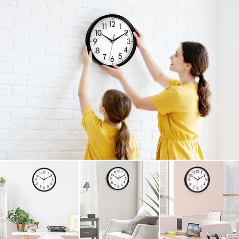 4 قطع ساعات حائط صامتة 10 بوصة كوارتز ساعة حائط تعمل بالبطارية غير موقوتة ساعة تناظرية ساعات عالمية صغيرة مستديرة ساعات حائط كوارتز للمنزل والمكتب وغرفة المعيشة وغرفة النوم (أسود) in Kuwait