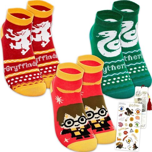 Harry Potter Gripper Socks for Women - Bundle with 3 Pairs of Non-Slip Ankle Socks Featuring Hogwarts Houses Gryffindor, Slytherin, More Plus Stickers | Harry Potter Apparel Gift Set for Teens, Girls in Saudi Arabia