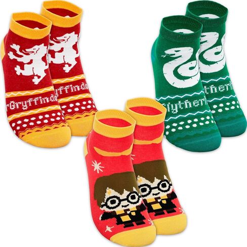 Harry Potter Gripper Socks for Women - Bundle with 3 Pairs of Non-Slip Ankle Socks Featuring Hogwarts Houses Gryffindor, Slytherin, More Plus Stickers | Harry Potter Apparel Gift Set for Teens, Girls in Saudi Arabia