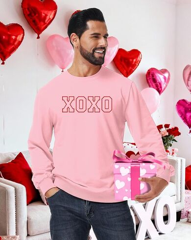 سويت شيرت رجالي لعيد الحب، تيشيرتات برسومات قلب الحب، هدية للمهرجان، بلوفر كاجوال بأكمام طويلة in Kuwait