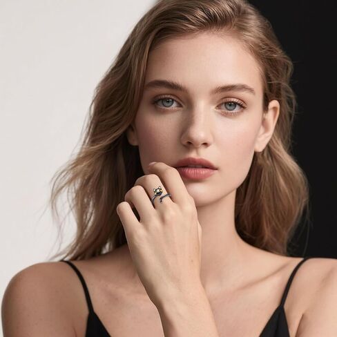 URONE Cat Anxiety Ring Sterling Silver Black Cat Adjustable Open Ring Animal Jewelry Gifts for Women in Saudi Arabia