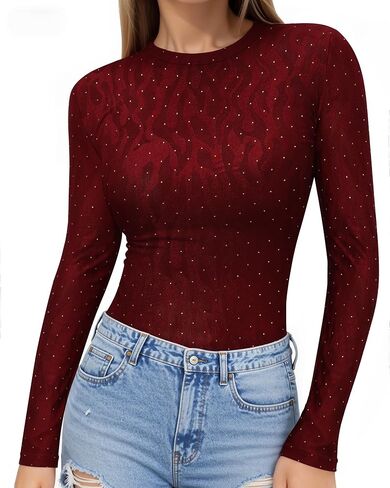 MANGOPOP Crew Neck Long Sleeve T Shirts for Women Fitted Shirts Tight Neck T Shirts Basic Tee Tops in Kuwait