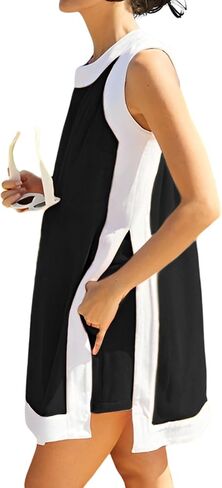 طقم نسائي مكون من قطعتين فستان بوهو ملون بلوك صيفي كاجوال بدون أكمام بياقة دائرية وسروال قصير مجموعة متطابقة مع جيوب in Kuwait