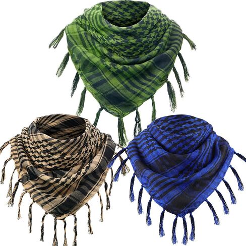 SATINIOR 3 Pcs Shemagh Keffiyeh Head Neck Scarf Turban Unisex Arab Plaid Fringe Scarves with Tassel for Outdoor Camping Accessory(Red, Sand Color, Grey) in Saudi Arabia