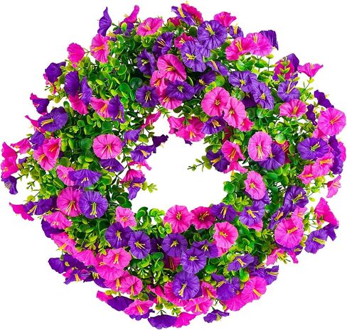 20 Inch Spring Summer Wreaths for Front Door, Artificial Fake Flowers Silk Floral Wreaths with Faux Plants Green Eucalyptus Leaves for Outdoors Farmhouse Wall Wedding (Dark Purple Light Purple, 20") in Saudi Arabia