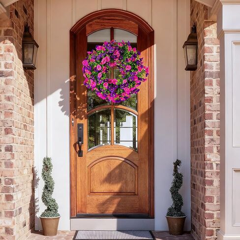 20 Inch Spring Summer Wreaths for Front Door, Artificial Fake Flowers Silk Floral Wreaths with Faux Plants Green Eucalyptus Leaves for Outdoors Farmhouse Wall Wedding (Dark Purple Light Purple, 20") in Saudi Arabia