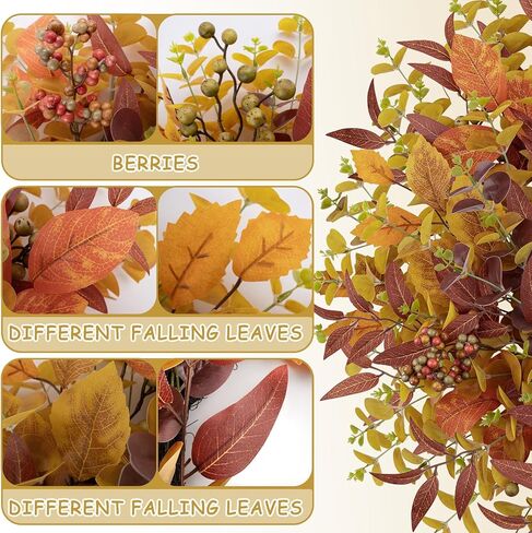 Fall Wreaths for Front Door 24 Inch Large Artificial Autumn Wreath with Eucalyptus Leaves Harvest Thanksgiving Indoor Outdoor Decor Porch Window Wall Farmhouse Rustic Hanging Door Decorations in Saudi Arabia