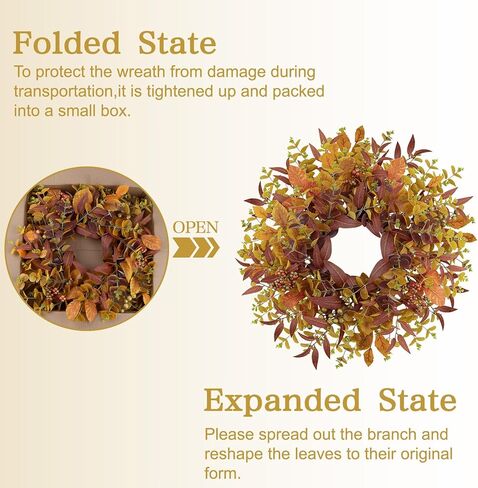 Fall Wreaths for Front Door 24 Inch Large Artificial Autumn Wreath with Eucalyptus Leaves Harvest Thanksgiving Indoor Outdoor Decor Porch Window Wall Farmhouse Rustic Hanging Door Decorations in Saudi Arabia