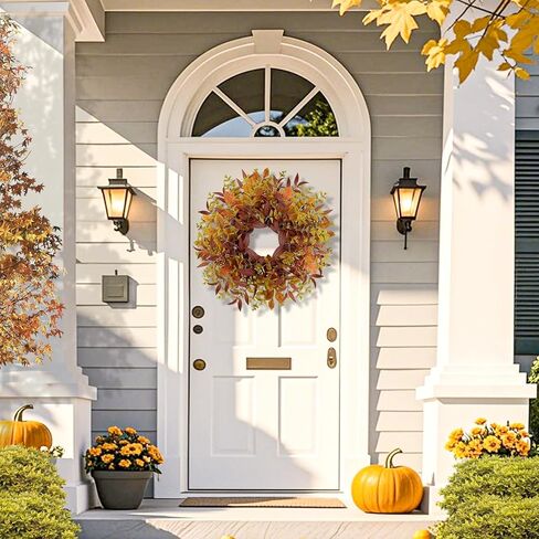 Fall Wreaths for Front Door 24 Inch Large Artificial Autumn Wreath with Eucalyptus Leaves Harvest Thanksgiving Indoor Outdoor Decor Porch Window Wall Farmhouse Rustic Hanging Door Decorations in Saudi Arabia