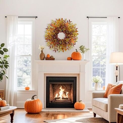 Fall Wreaths for Front Door 24 Inch Large Artificial Autumn Wreath with Eucalyptus Leaves Harvest Thanksgiving Indoor Outdoor Decor Porch Window Wall Farmhouse Rustic Hanging Door Decorations in Saudi Arabia